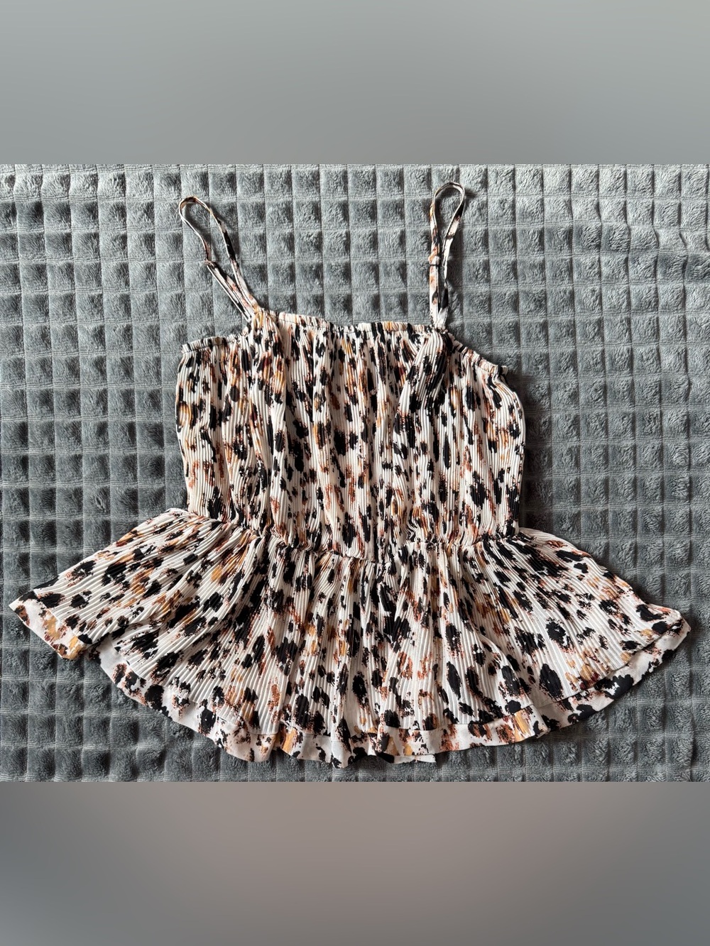 Size Small Animal Print Black & Brown Pleated Spaghetti Strap Camisole (B3)